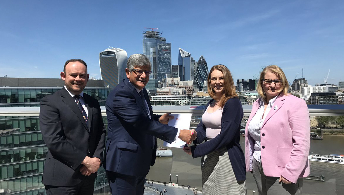 Fleetwood Nautical College is one of four companies to receive charter certification for the Women in Maritime gender diversity programme. From left: Harry Theochari chair of Maritime UK, Neil Atkinson head of Fleetwood Nautical Campus, Lizzie Dykes also of Fleetwood,and Susan Cloggie-Holden the college's 'charter champion'. Image:Fleetwood Nautical College is one of four companies to receive charter certification for the Women in Maritime gender diversity programme. From left: Harry Theochari chair of Maritime UK, Neil Atkinson head of Fleetwood Nautical Campus, Lizzie Dykes also of Fleetwood,and Susan Cloggie-Holden the college's 'charter champion'.