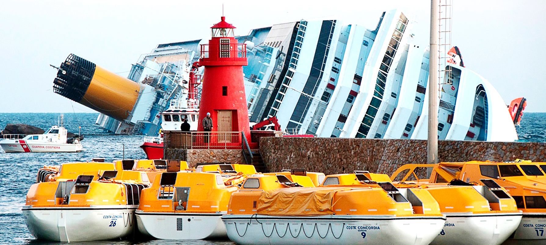 The Costa Concordia after it capsized. Image:The Costa Concordia after it capsized.