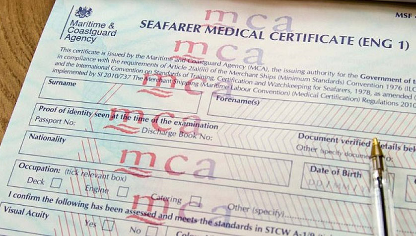 MCA Seafarer Medical Certificate (ENG 1) Image:MCA Seafarer Medical Certificate (ENG 1)