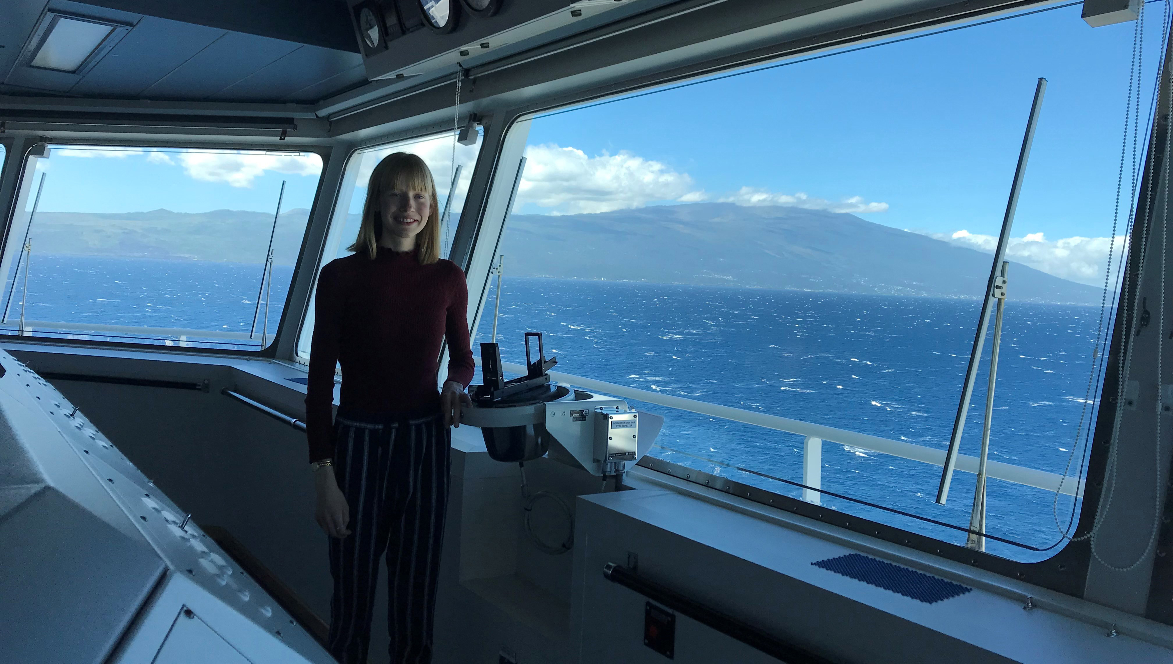 Third officer Ellie Johnson serves in an oil shipping fleet. Image:Third officer Ellie Johnson serves in an oil shipping fleet.