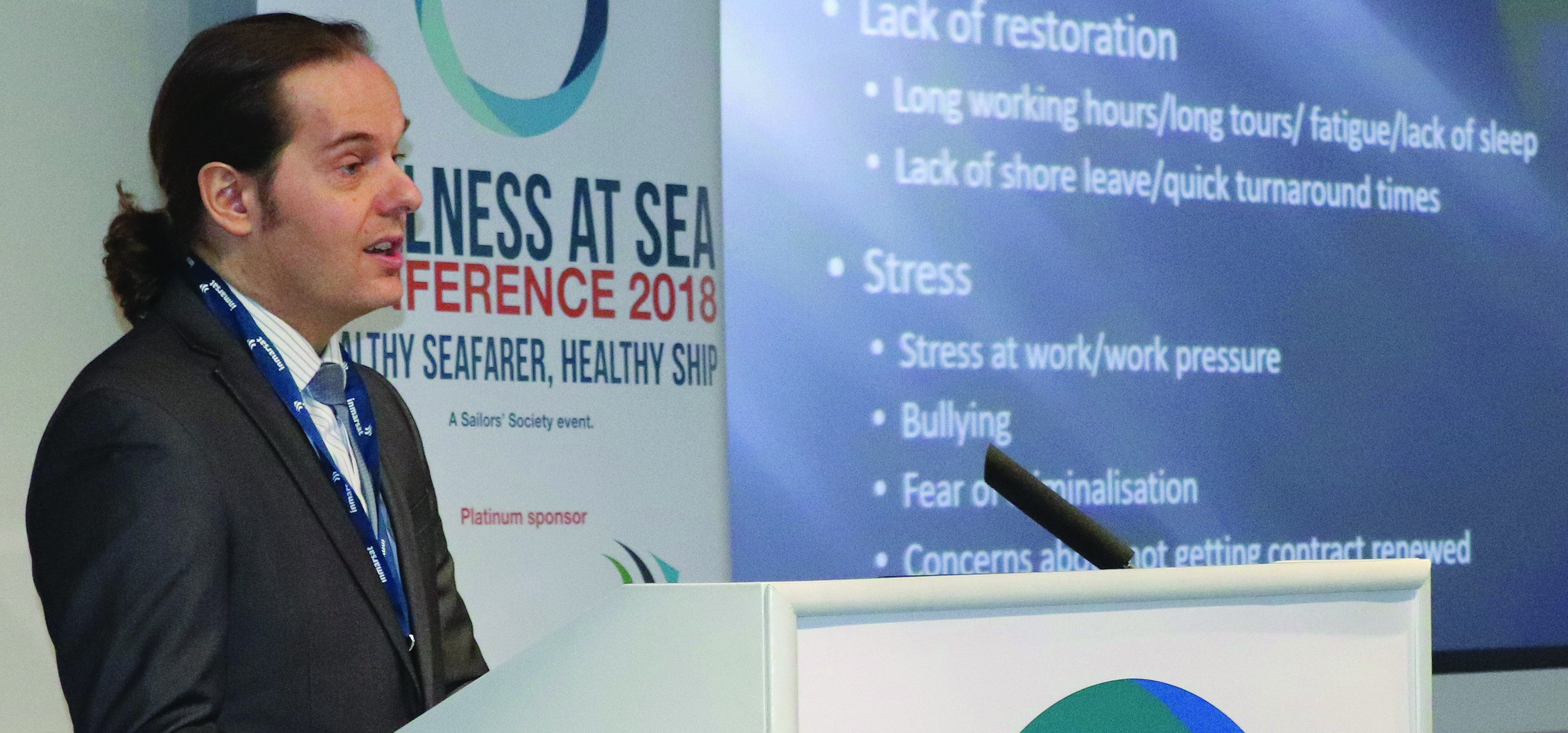 Neil Ellis, from the Seafarers International Research Centre, speaks at the conference. Image:Neil Ellis, from the Seafarers International Research Centre, speaks at the conference.