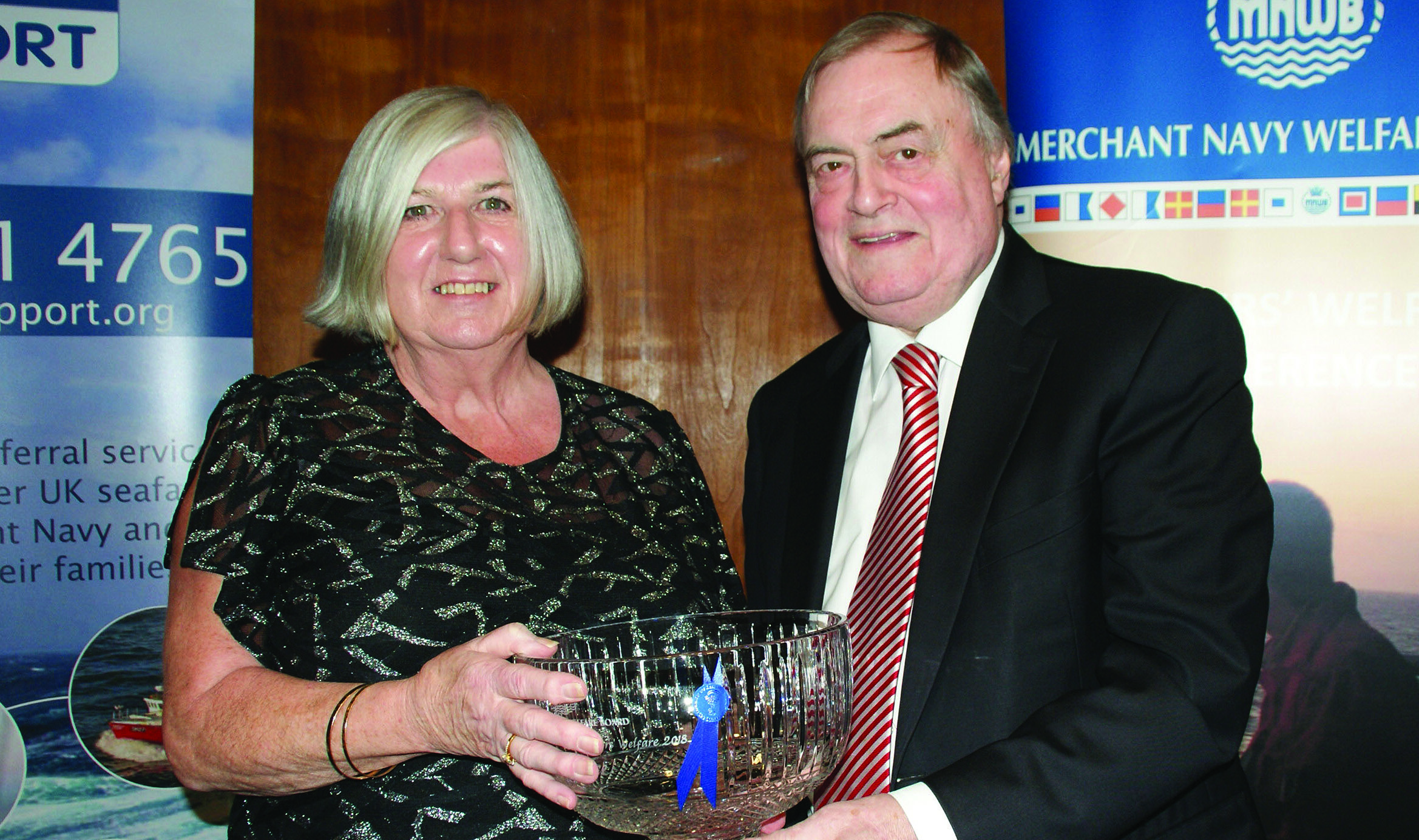 Ina Bruce, a member of the MNWB's Central and West of Scotland port welfare committee, receives her award. Image:Ina Bruce, a member of the MNWB's Central and West of Scotland port welfare committee, receives her award.