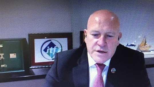 Steve Cotton speaking during the IMO webinar for Day of the Seafarer. Image:Steve Cotton speaking during the IMO webinar for Day of the Seafarer.
