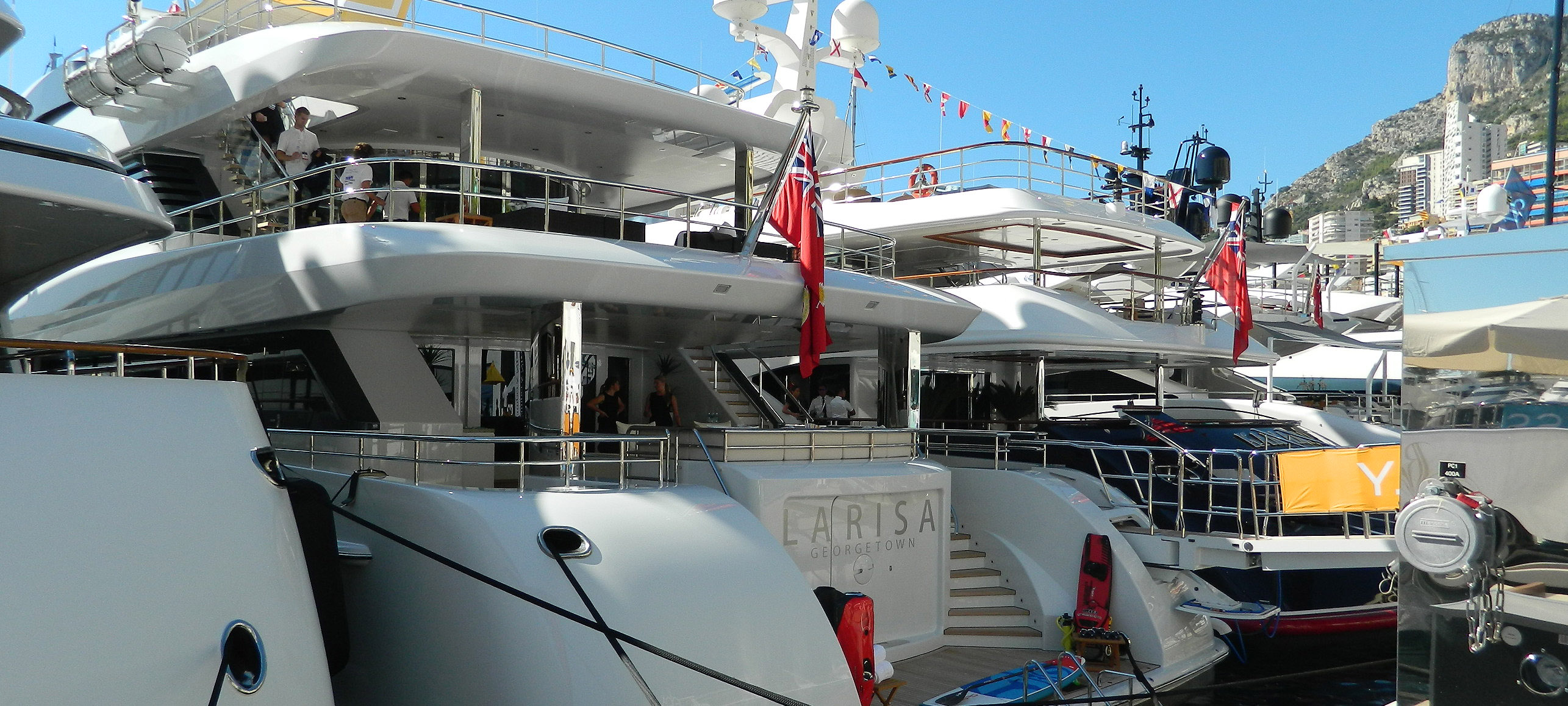 The Cayman Islands-flagged vessel Larisa berthed in Port Hercules at the Monaco Yacht Show 2018. Image:The Cayman Islands-flagged vessel Larisa berthed in Port Hercules at the Monaco Yacht Show 2018.