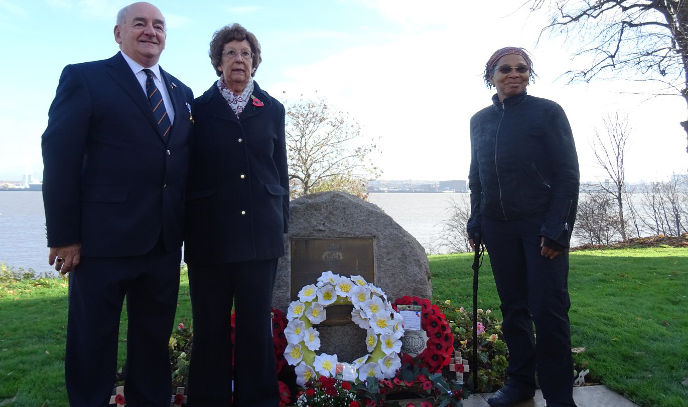Residents Rob and Kathleen Keith, and artist Faith Bebbington, at the Memorial Stone at Mariners' Park. Image:Residents Rob and Kathleen Keith, and artist Faith Bebbington, at the Memorial Stone at Mariners' Park.
