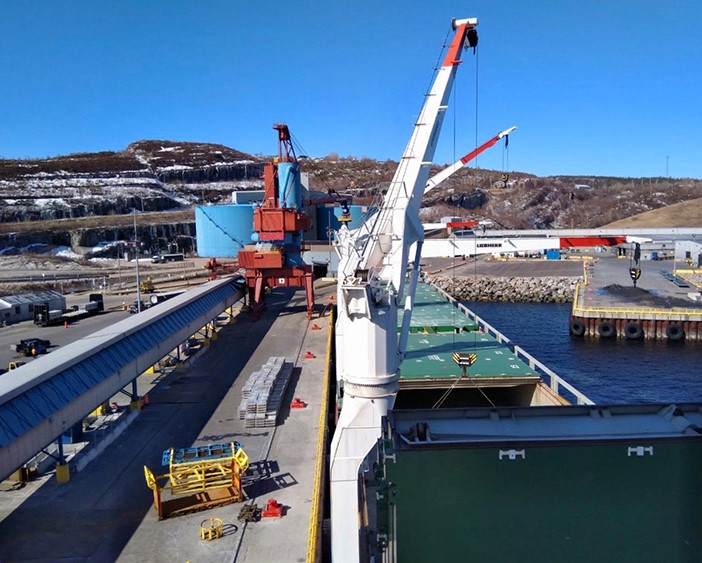 The Tiberborg vessel berthed in Baie Comeau, near the entrance to the Saint Lawrence River in Canada. Image:The Tiberborg vessel berthed in Baie Comeau, near the entrance to the Saint Lawrence River in Canada.